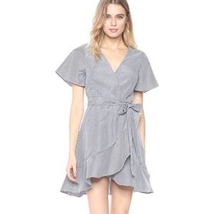 JOA Flare Short Sleeve Pin Stripe Wrap Dress